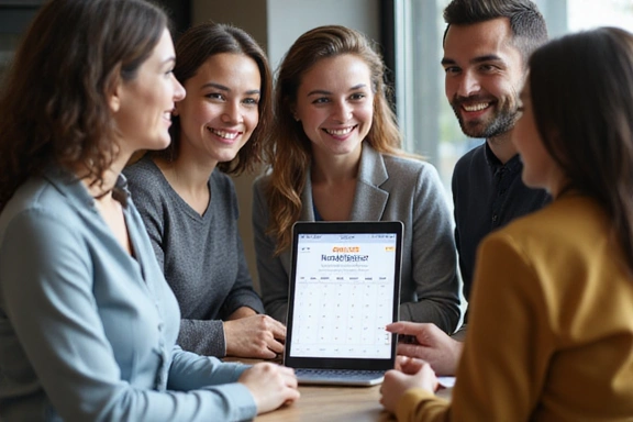 Persone che comunicano e un'agenda elettronica per la prenotazione