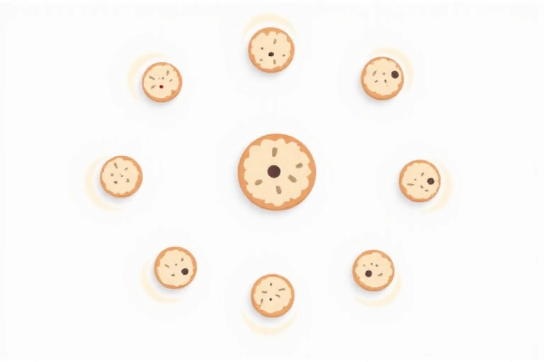 Diverse icone di cookie che rappresentano diverse categorie come essenziali, di performance, funzionali e di targeting, disposte in un layout organizzato su uno sfondo chiaro.