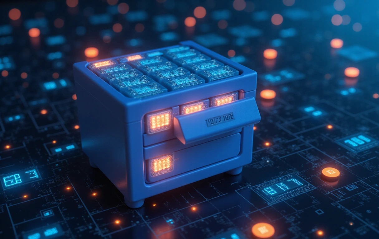 Armadio di archiviazione digitale che simboleggia la conservazione sicura dei dati